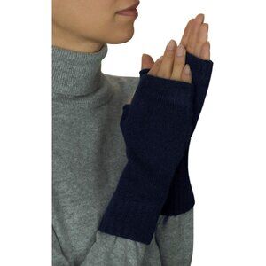 Women's Navy Blue Half Finger Fingerless Knitted Winter Warmers Mittens Gloves